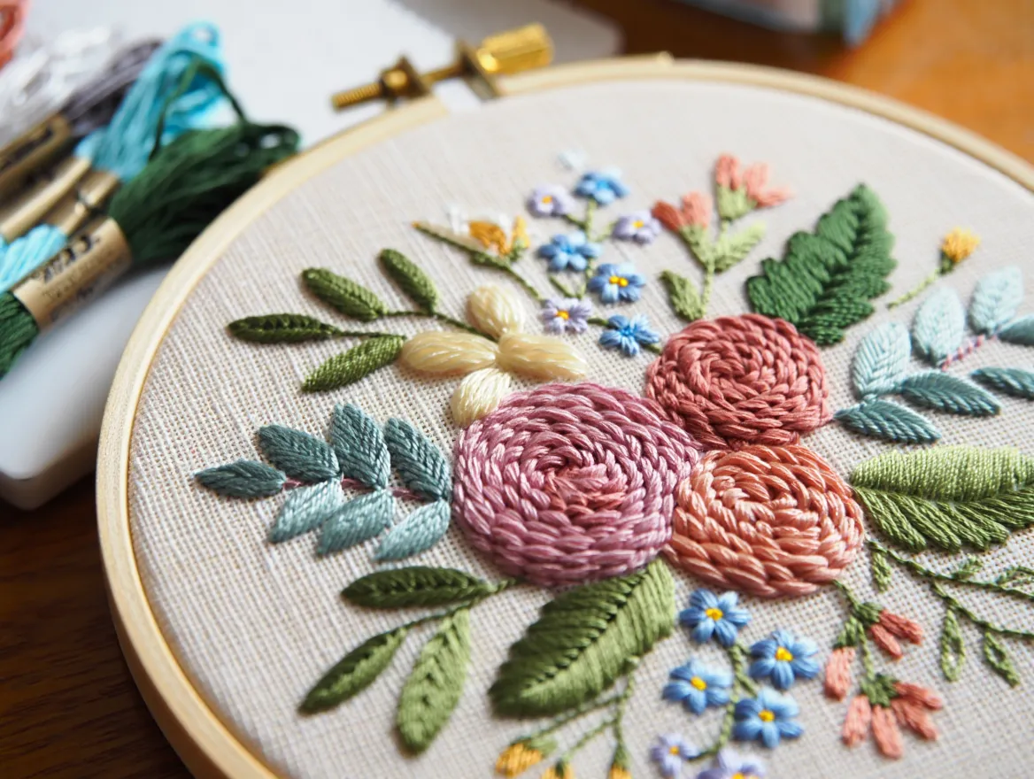 Broderimönster med detaljerade stygn